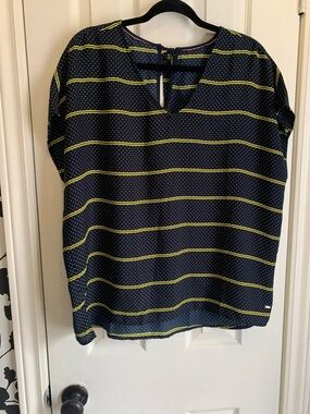 Tommy Hilfiger Navy Yellow Striped Polka Dot spring summer Blouse flowy comfy
